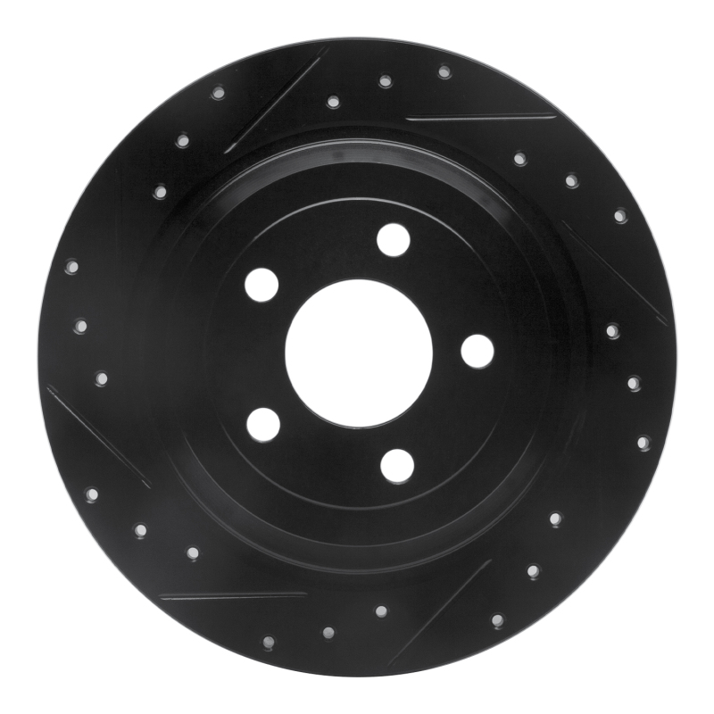 Ford Mustang Brake Rotor (1) - Rear Left - R1 Concepts - Drilled & Slotted - Black - `15-`23